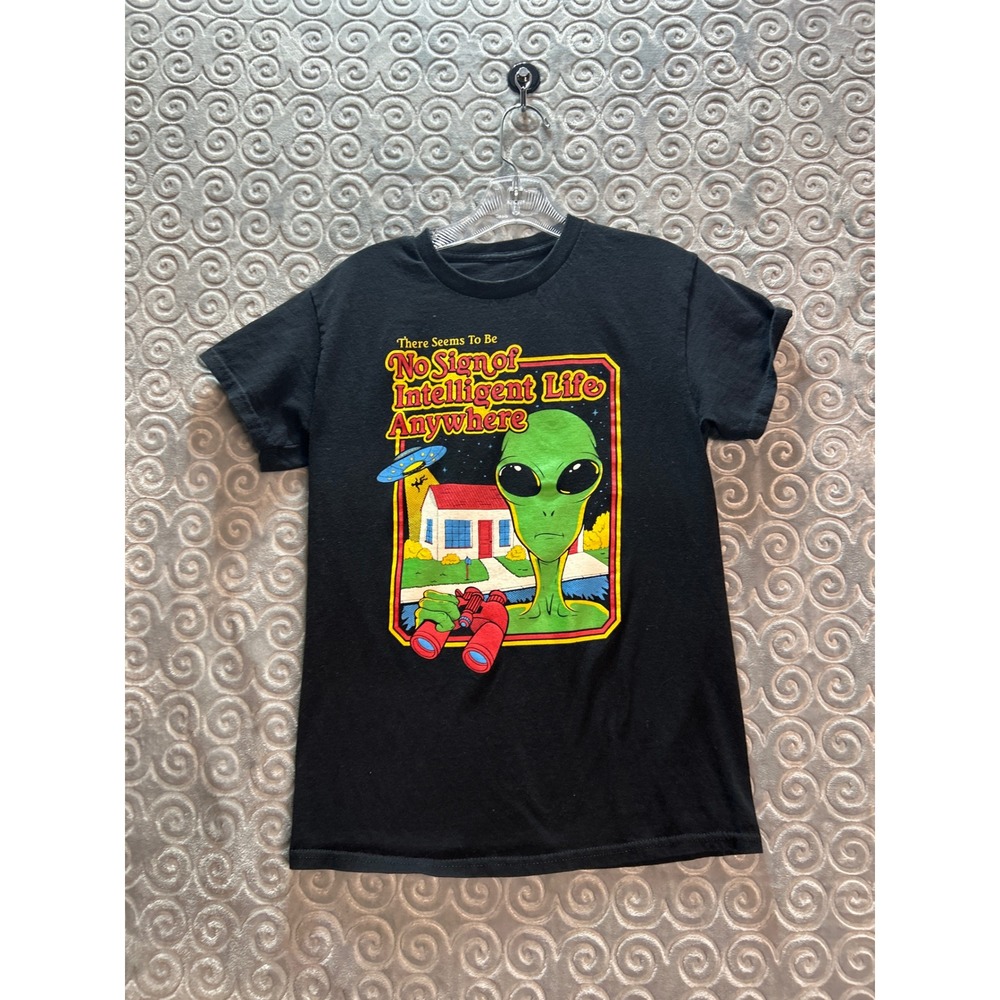 Black‎ Graphic T Shirt Alien No Sign of Intelligent Life Anywhere Size S